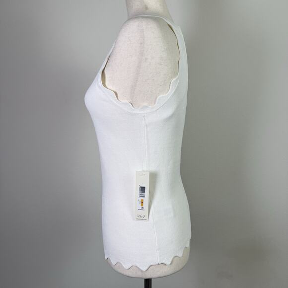 Eliza J White Tank Top Size Small White Wave Ruffle Hem *Flaws Formal Stretch - Picture 6 of 16